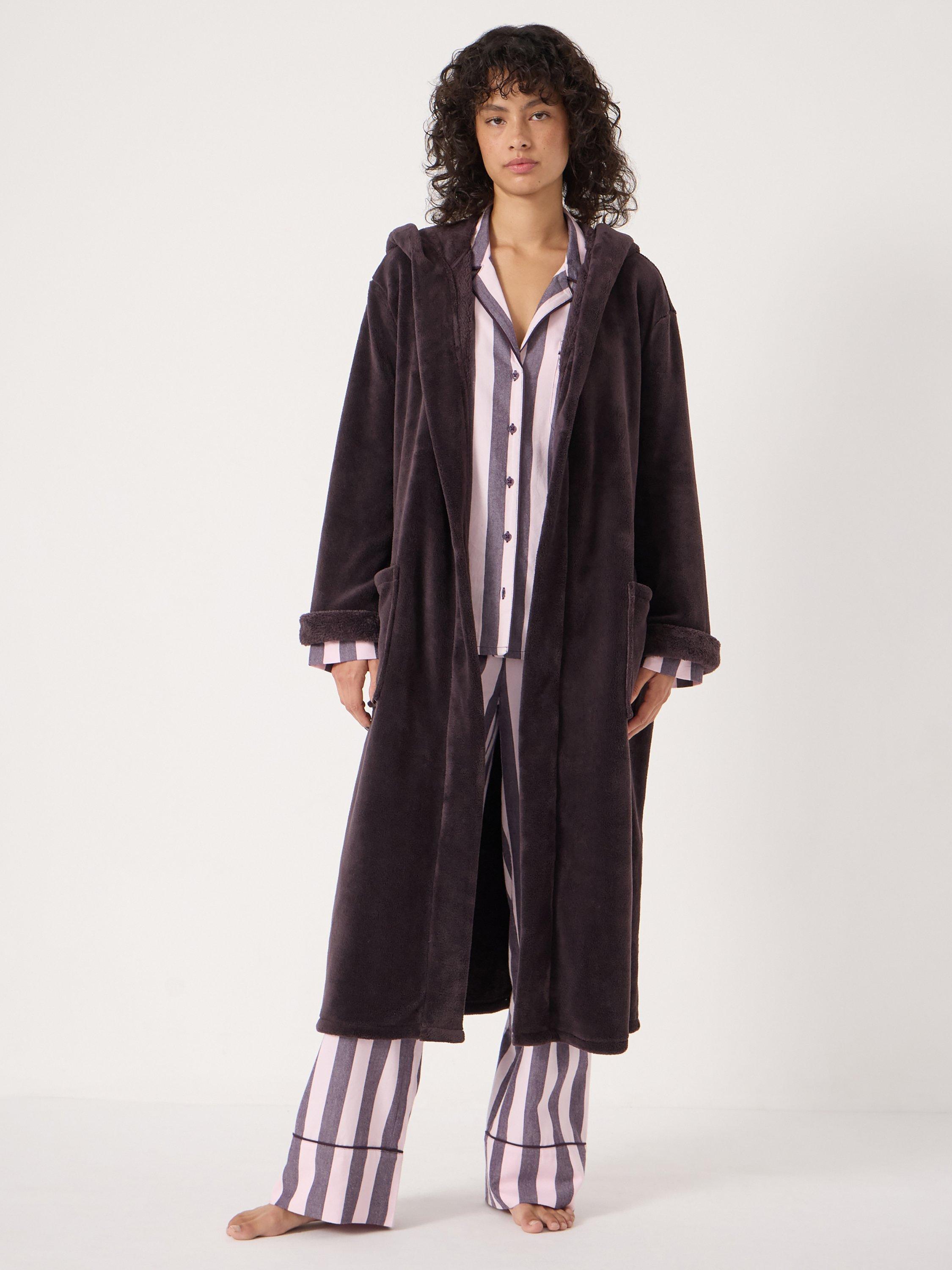 Product image 1 of 5, which shows HUSH Fluffy Hooded Dressing Gown, Plum Purple, L-XL