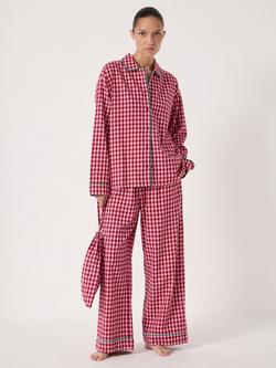 HUSH Gingham Button Through Long Pyjama Set, Pink Mix