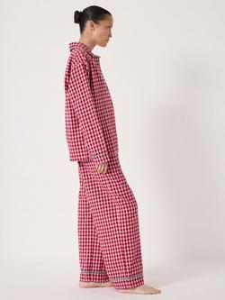 HUSH Gingham Button Through Long Pyjama Set - view 2, Pink Mix