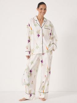 HUSH Vegetables Button Through Long Pyjama Set, White, White