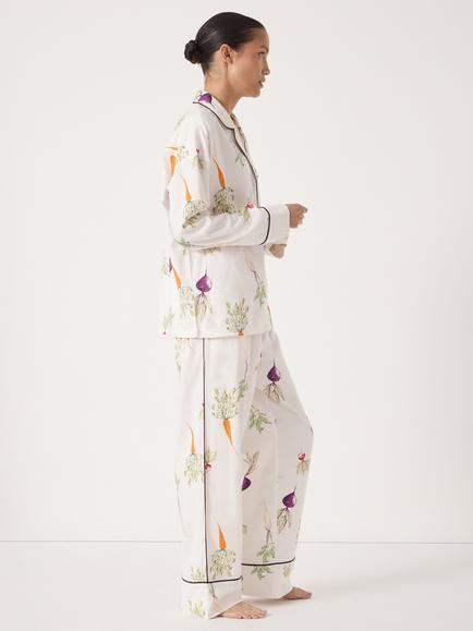 HUSH Vegetables Button Through Long Pyjama Set, White - view 2, White