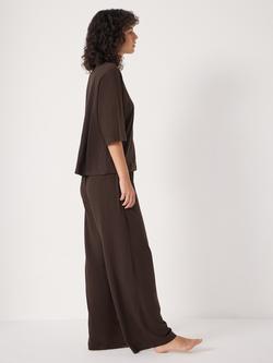 HUSH Midy Slub Long Pyjama Set - view 2, Dark Brown