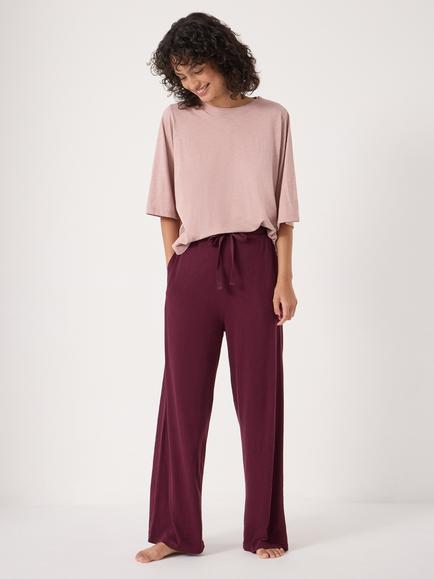 HUSH Midy Slub Long Pyjama Set, Wine/Multi