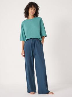 HUSH Midy Slub Long Pyjama Set, Teal/Blue