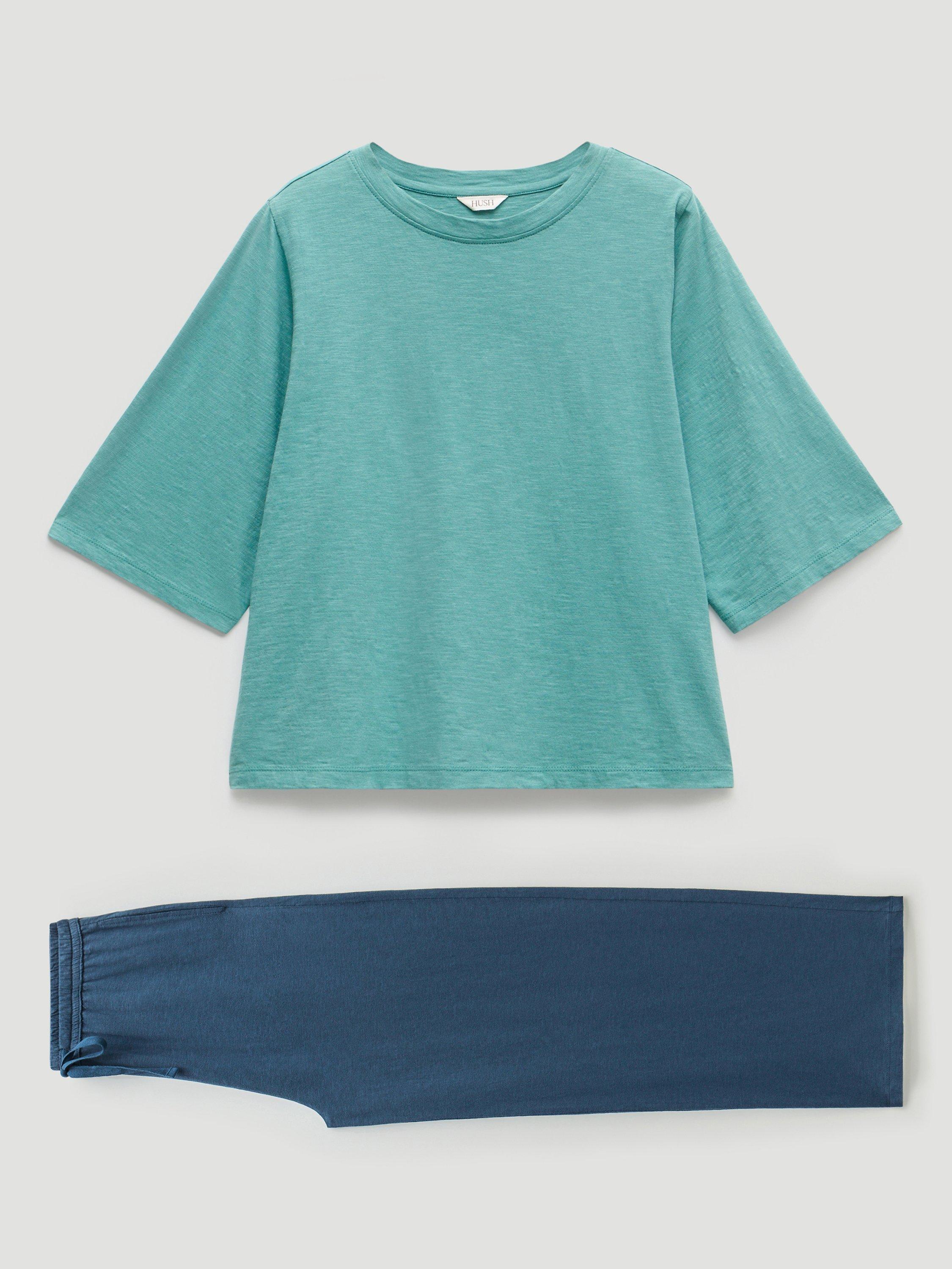 Product image 4 of 5, which shows HUSH Midy Slub Long Pyjama Set, Teal/Blue, XS-S