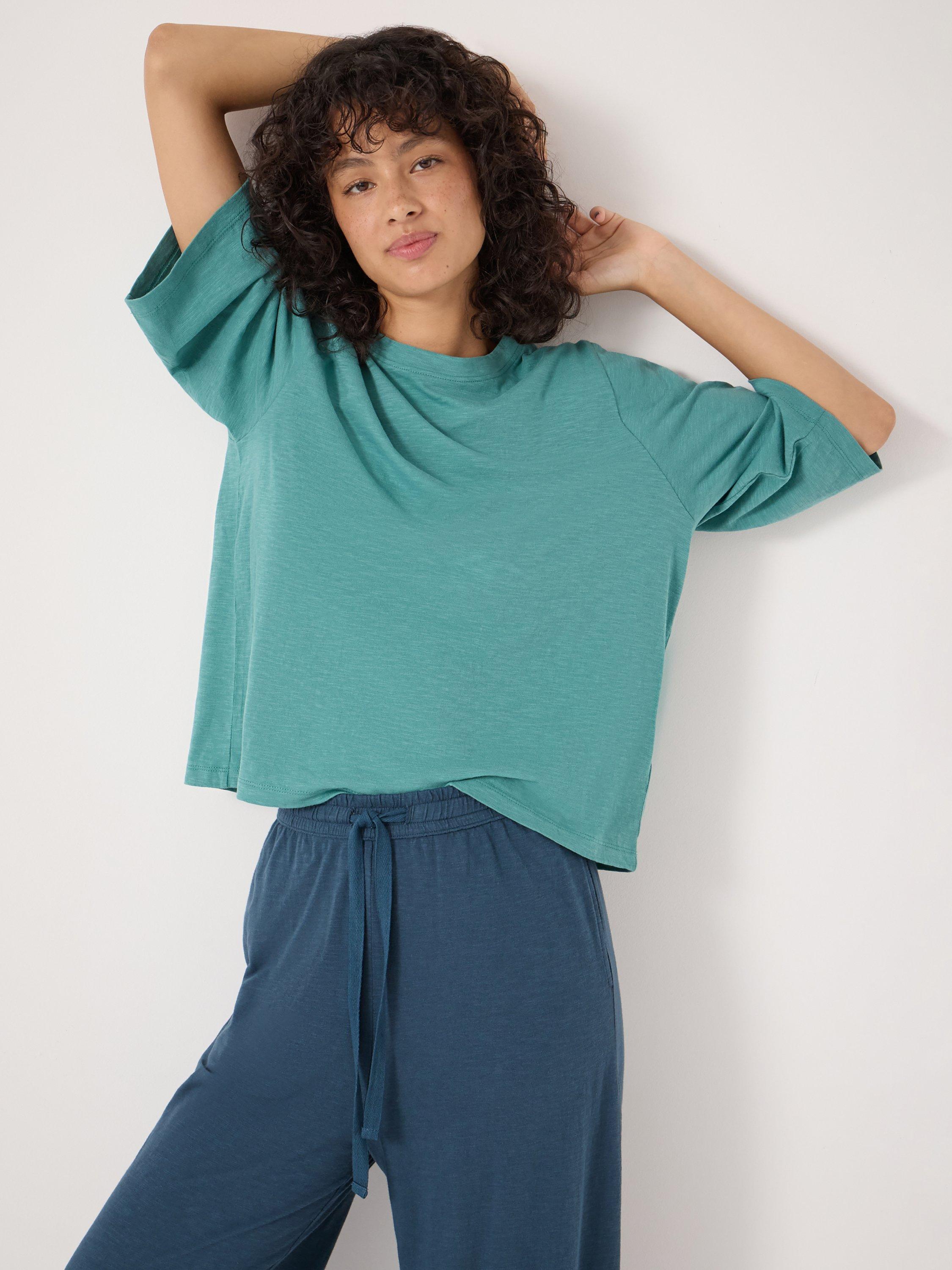Product image 5 of 5, which shows HUSH Midy Slub Long Pyjama Set, Teal/Blue, XS-S