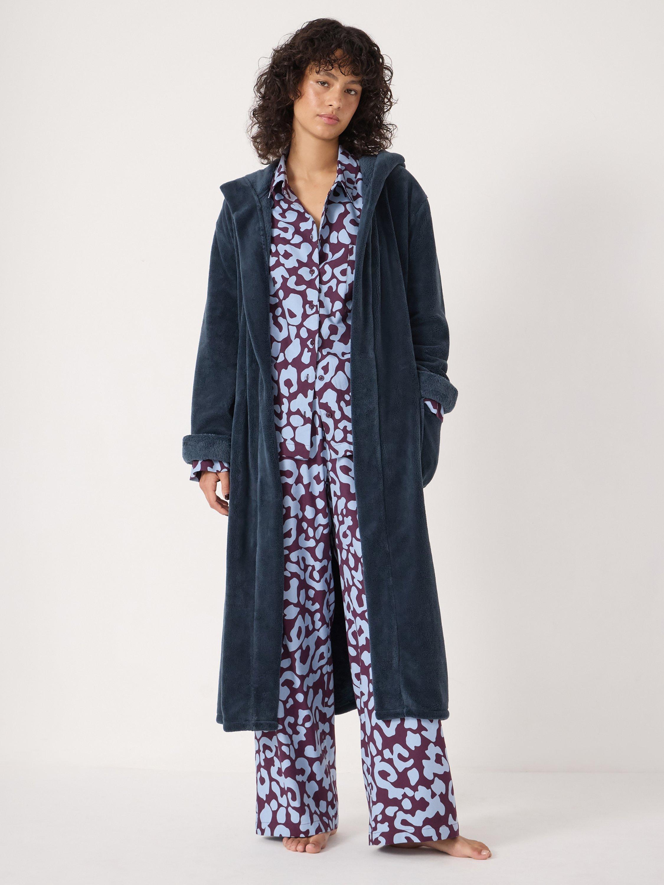 Product image 1 of 5, which shows HUSH Fluffy Hooded Dressing Gown, Teal Blue, XS-S
