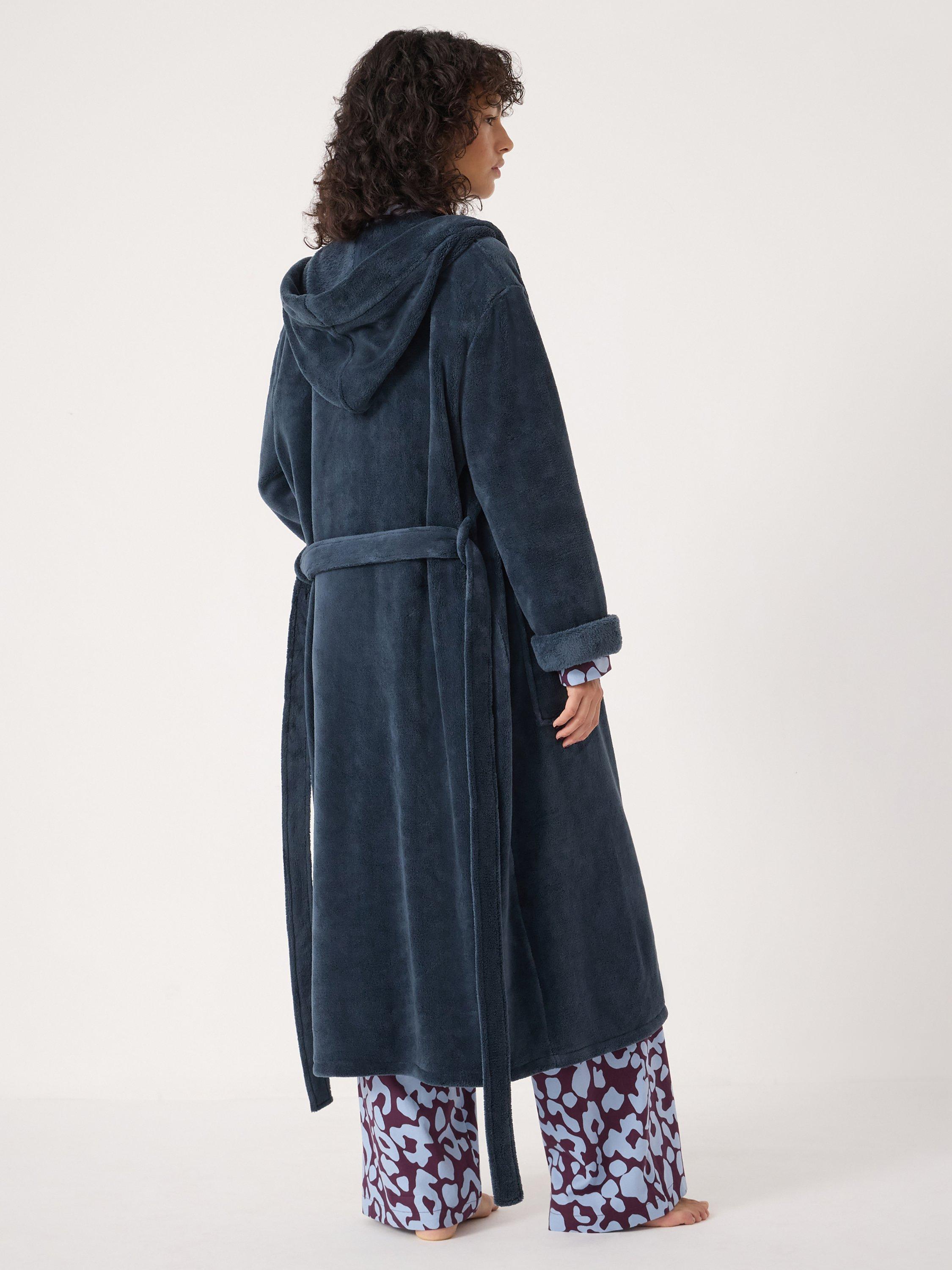 Product image 3 of 5, which shows HUSH Fluffy Hooded Dressing Gown, Teal Blue, XS-S