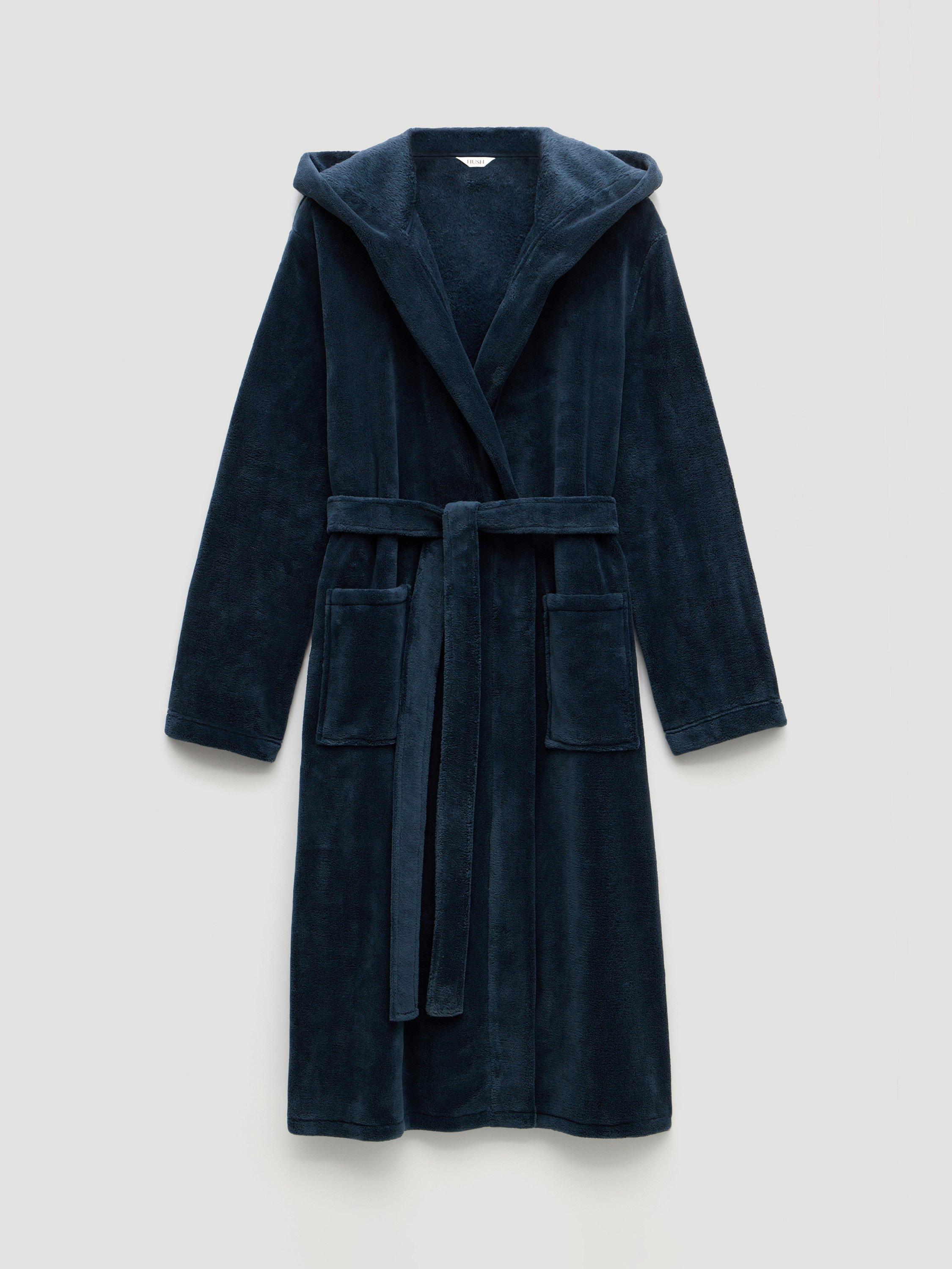 Product image 4 of 5, which shows HUSH Fluffy Hooded Dressing Gown, Teal Blue, XS-S
