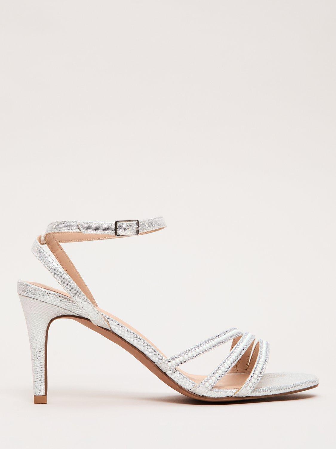 Product image 1 of 9, which shows Phase Eight Sparkle Strappy Heeled Sandals, Silver, 3