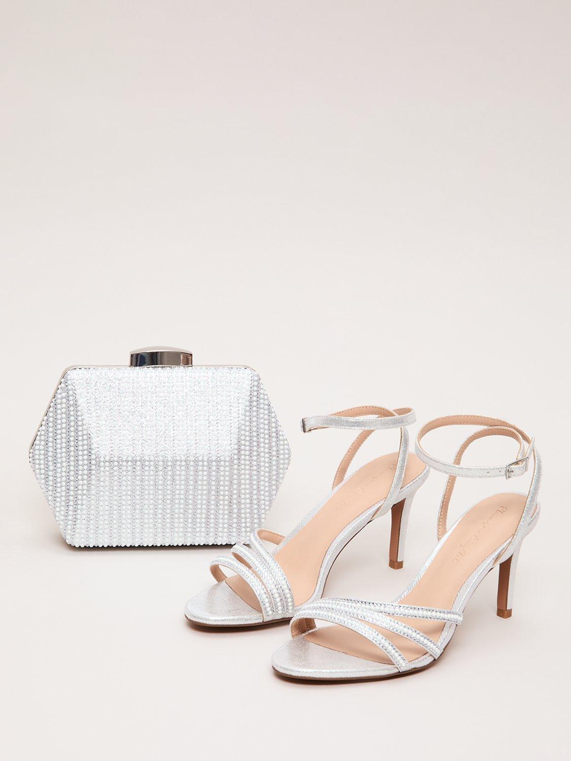 Product image 5 of 9, which shows Phase Eight Sparkle Strappy Heeled Sandals, Silver, 3