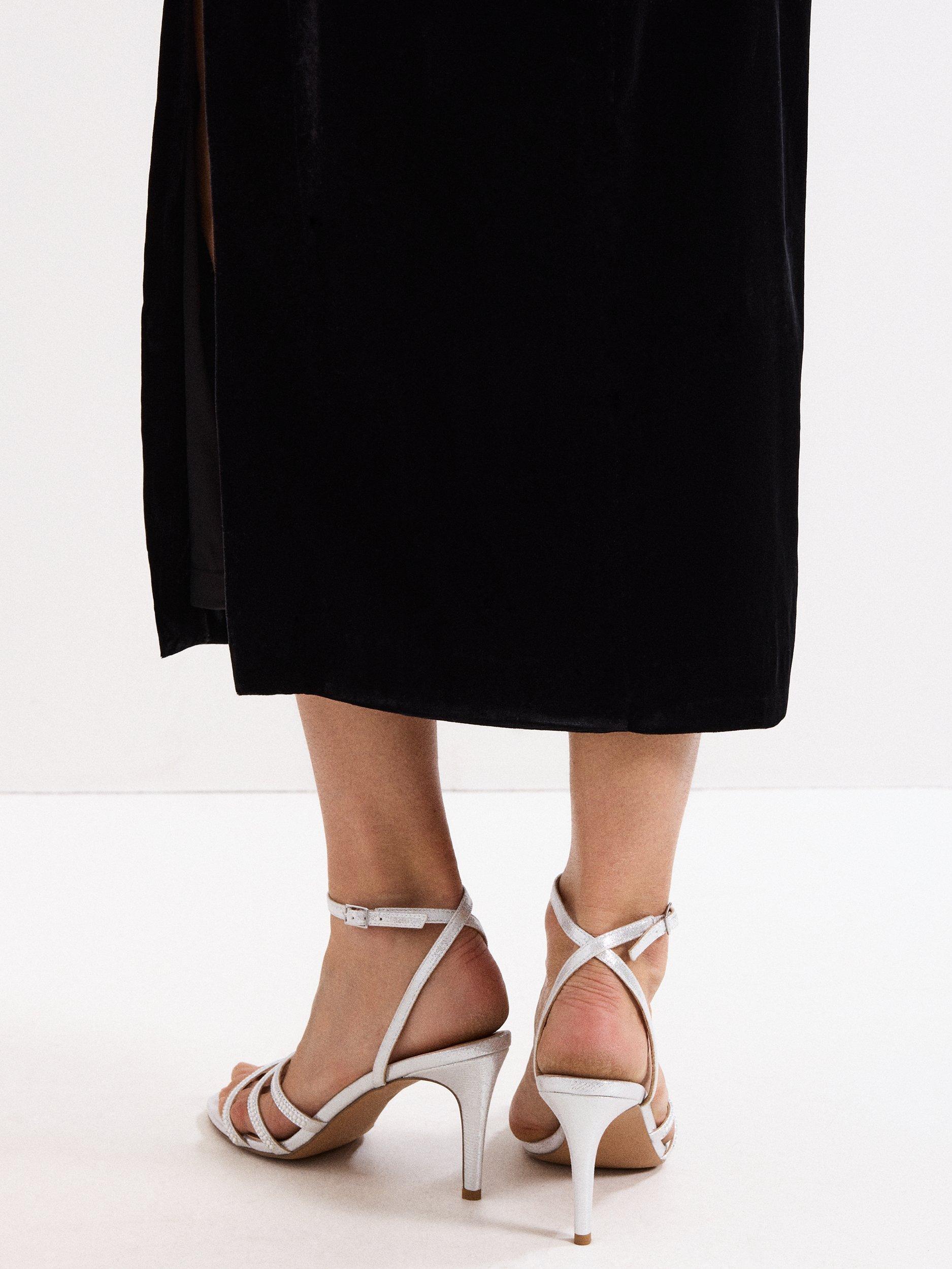 Product image 9 of 9, which shows Phase Eight Sparkle Strappy Heeled Sandals, Silver, 3