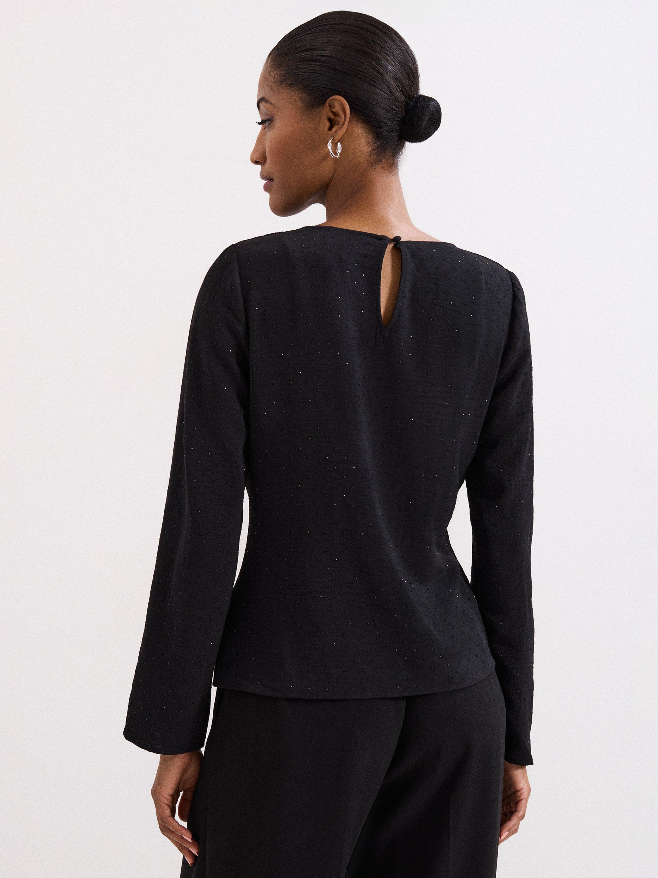 Product image 2 of 8, which shows Phase Eight Petite Noa Drape Top, Black, 8