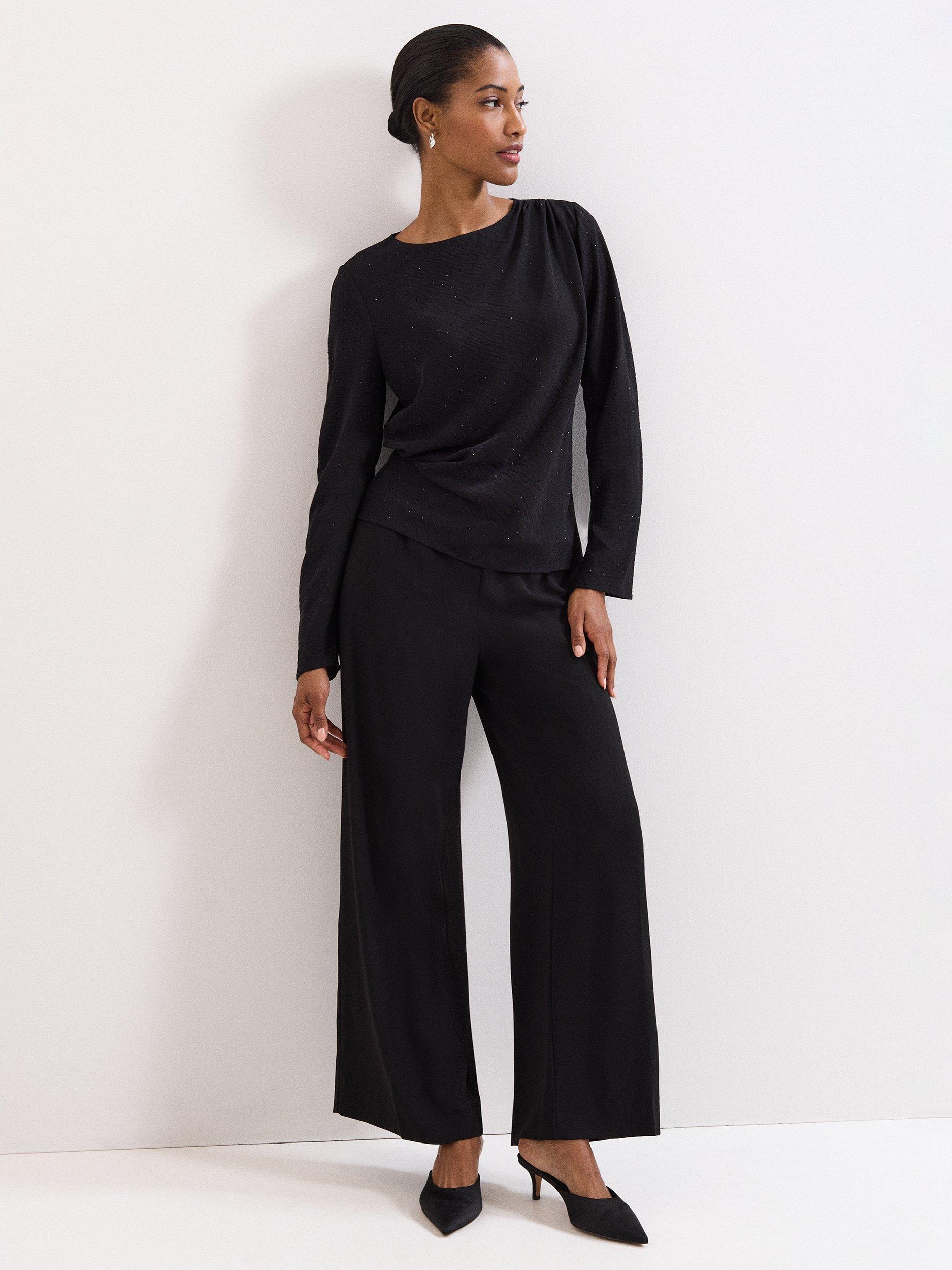 Product image 3 of 8, which shows Phase Eight Petite Noa Drape Top, Black, 8