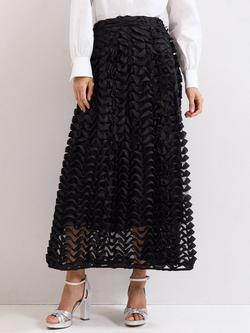 Phase Eight Talis Textured Midi Skirt, Black, Black