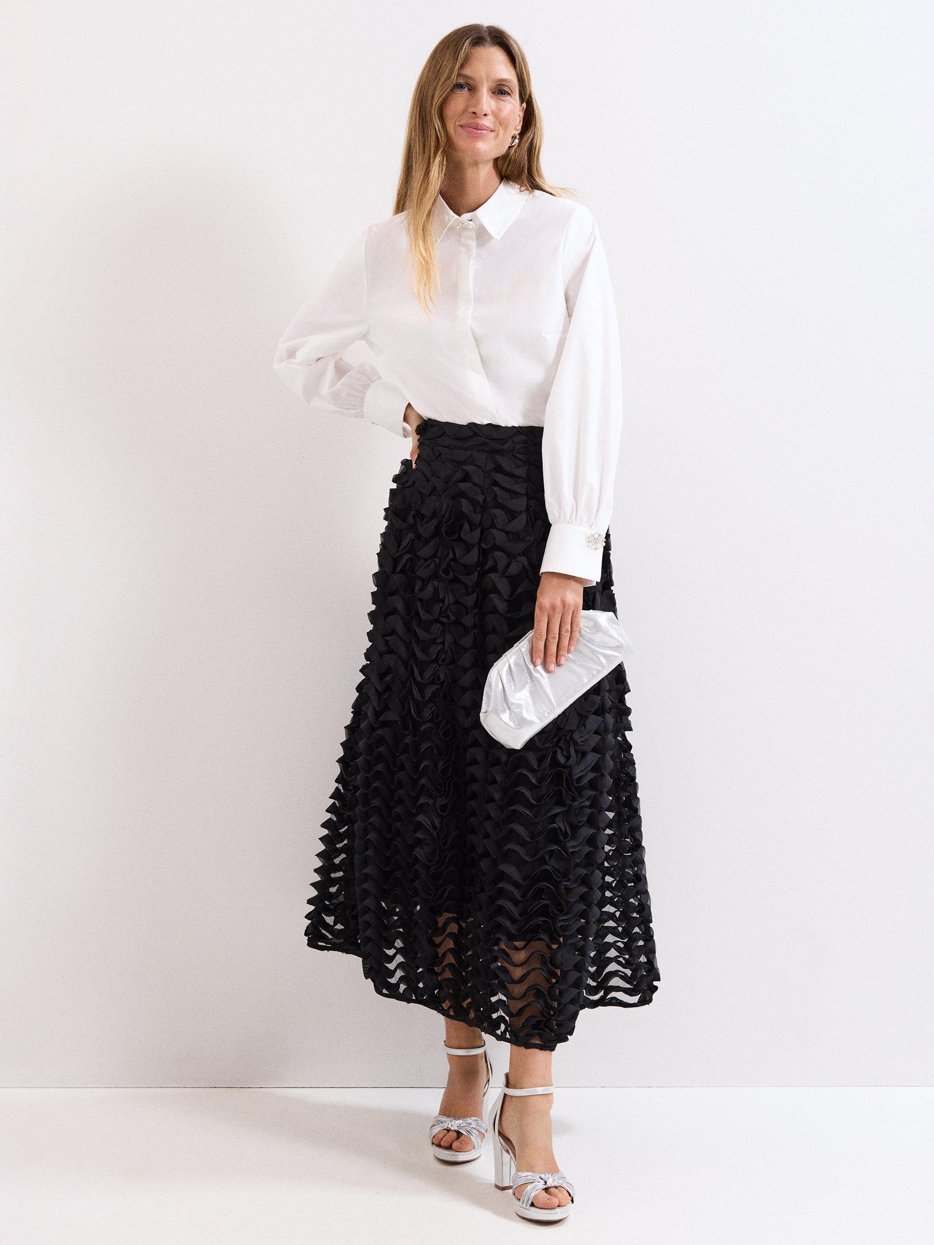 Product image 3 of 8, which shows Phase Eight Talis Textured Midi Skirt, Black, 8