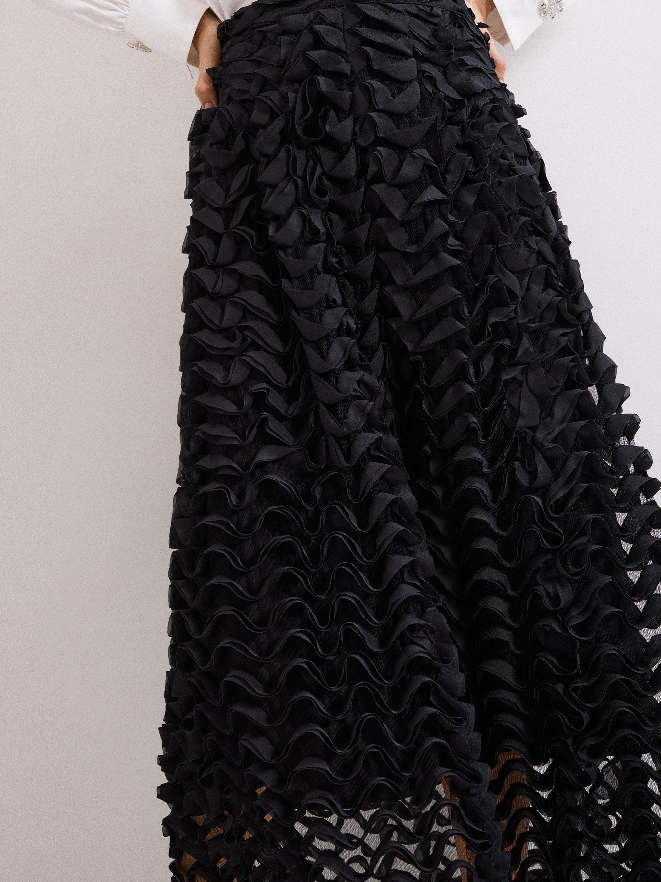 Product image 4 of 8, which shows Phase Eight Talis Textured Midi Skirt, Black, 8