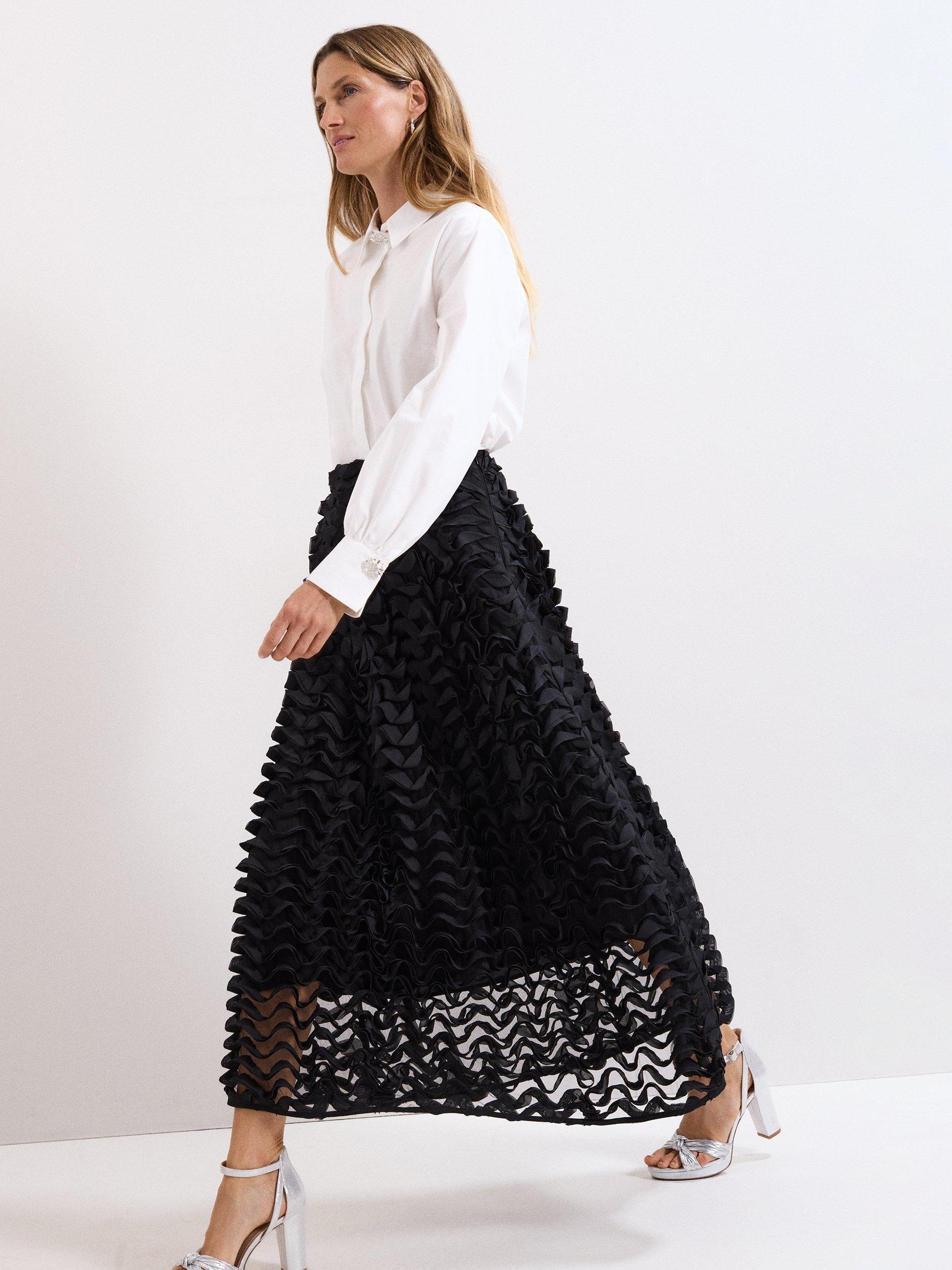 Product image 7 of 8, which shows Phase Eight Talis Textured Midi Skirt, Black, 8