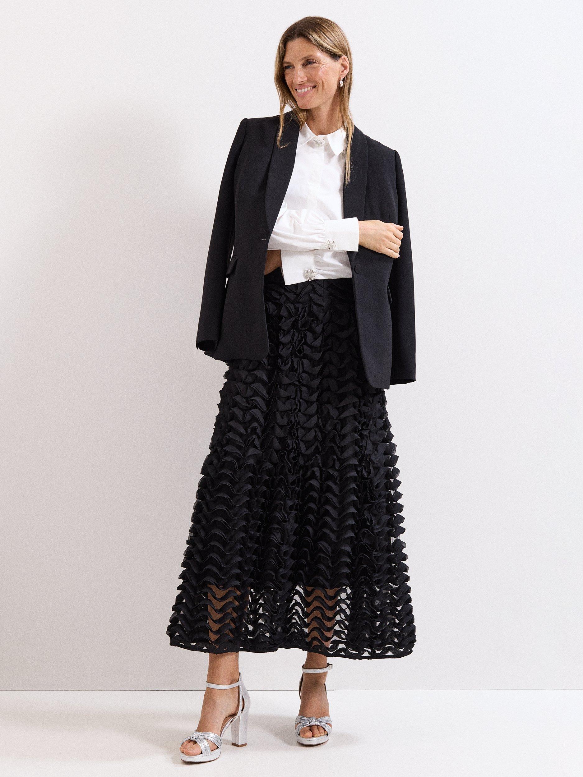 Product image 8 of 8, which shows Phase Eight Talis Textured Midi Skirt, Black, 8