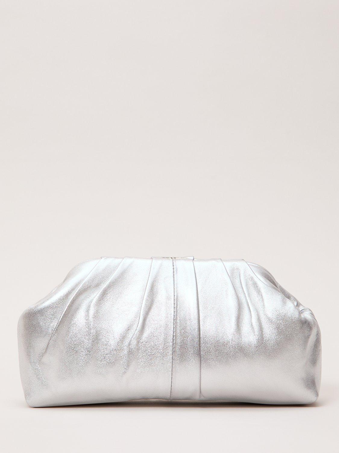 Product image 1 of 8, which shows Phase Eight Pouch Clutch Bag, Silver, One Size