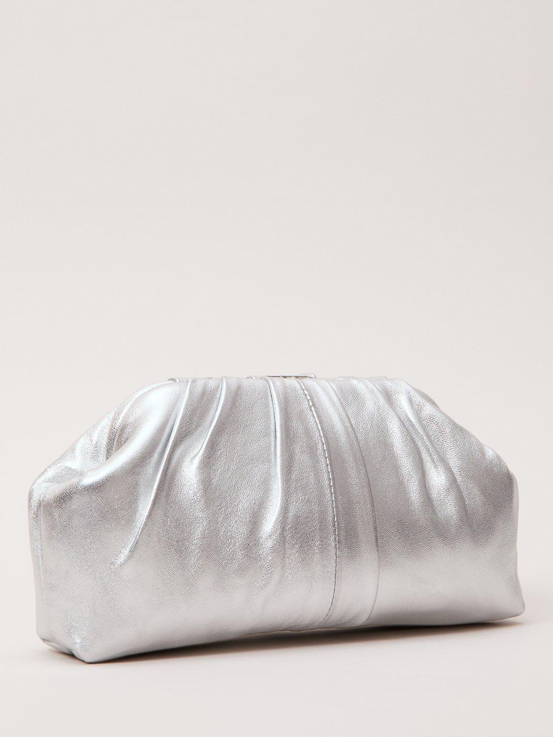 Product image 2 of 8, which shows Phase Eight Pouch Clutch Bag, Silver, One Size