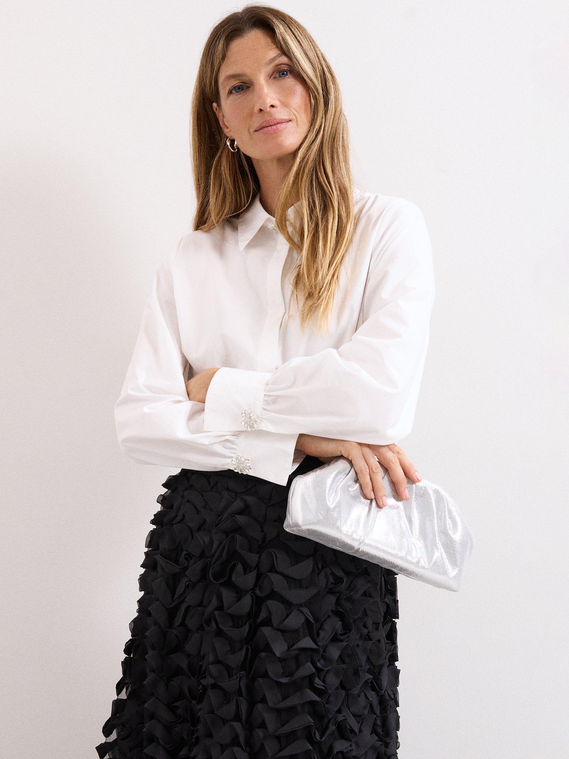 Product image 6 of 8, which shows Phase Eight Pouch Clutch Bag, Silver, One Size