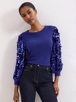 Phase Eight Becky Sequin Sleeve Jumper, Cobalt, Cobalt