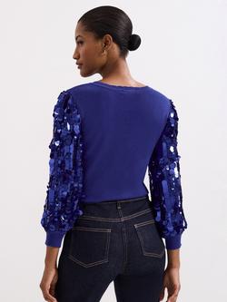 Phase Eight Becky Sequin Sleeve Jumper, Cobalt - view 2, Cobalt