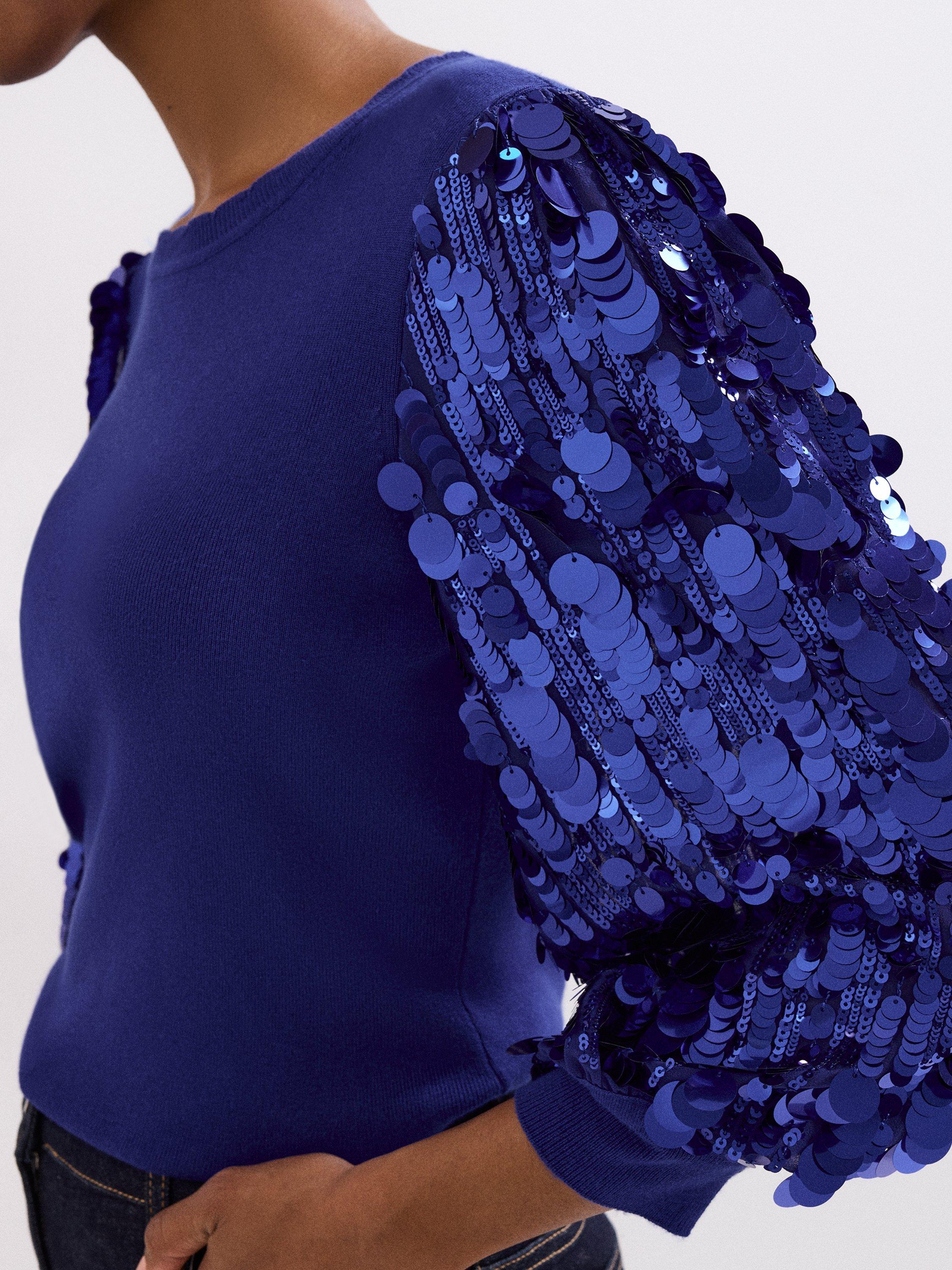 Product image 7 of 7, which shows Phase Eight Becky Sequin Sleeve Jumper, Cobalt, XS