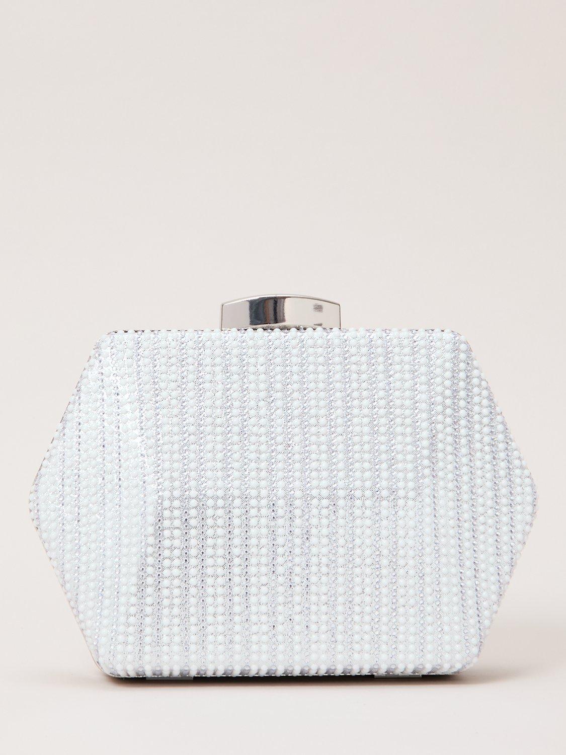 Product image 1 of 7, which shows Phase Eight Sparkle Clutch Bag, Silver, One Size