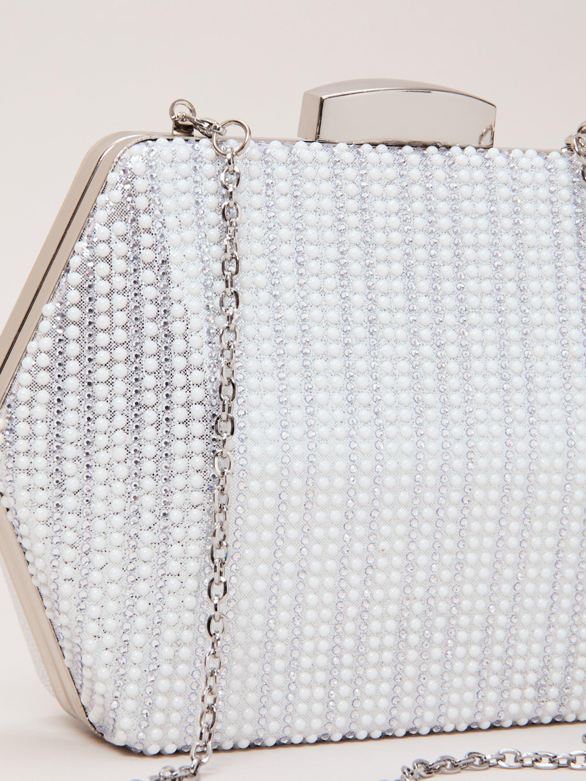 Product image 3 of 7, which shows Phase Eight Sparkle Clutch Bag, Silver, One Size