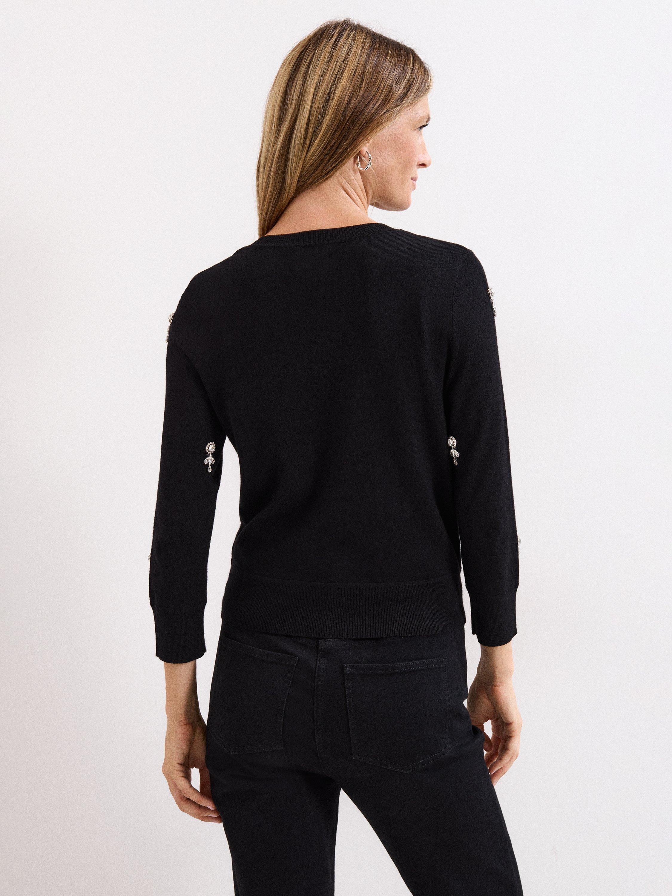 Product image 2 of 7, which shows Phase Eight Robin Embellished Cardigan containing LENZING™ ECOVERO™ Viscose, Black, XS