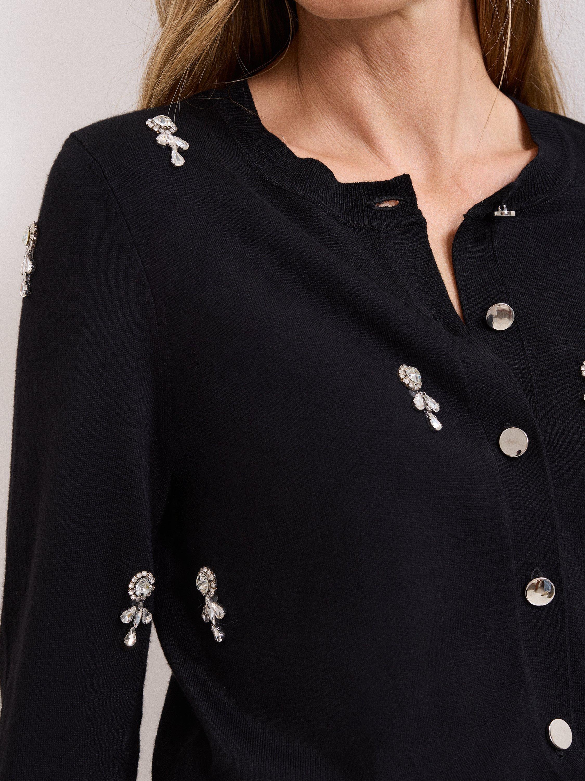 Product image 7 of 7, which shows Phase Eight Robin Embellished Cardigan containing LENZING™ ECOVERO™ Viscose, Black, XS