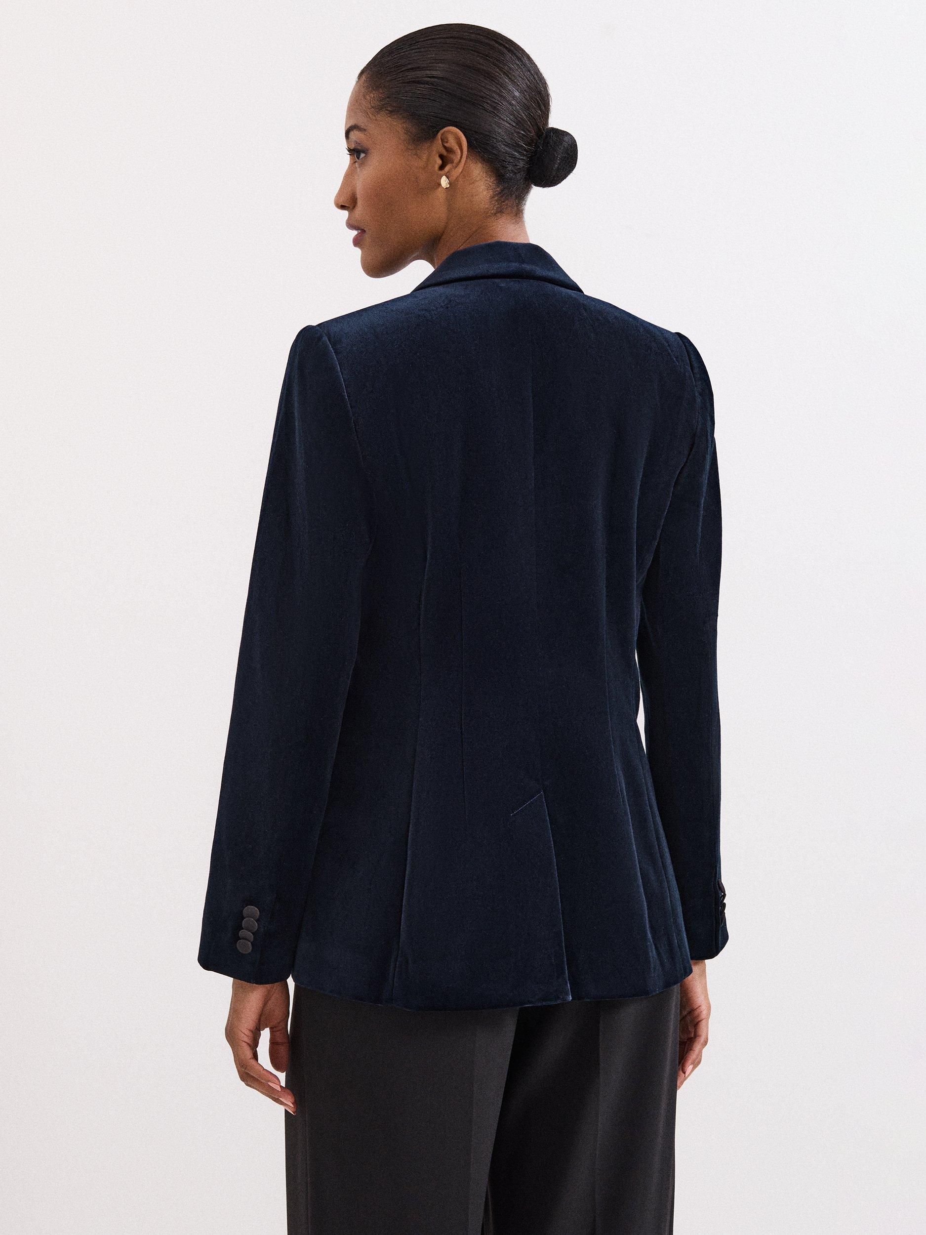 Product image 2 of 8, which shows Phase Eight Bridie Velvet Jacket, Navy, 14