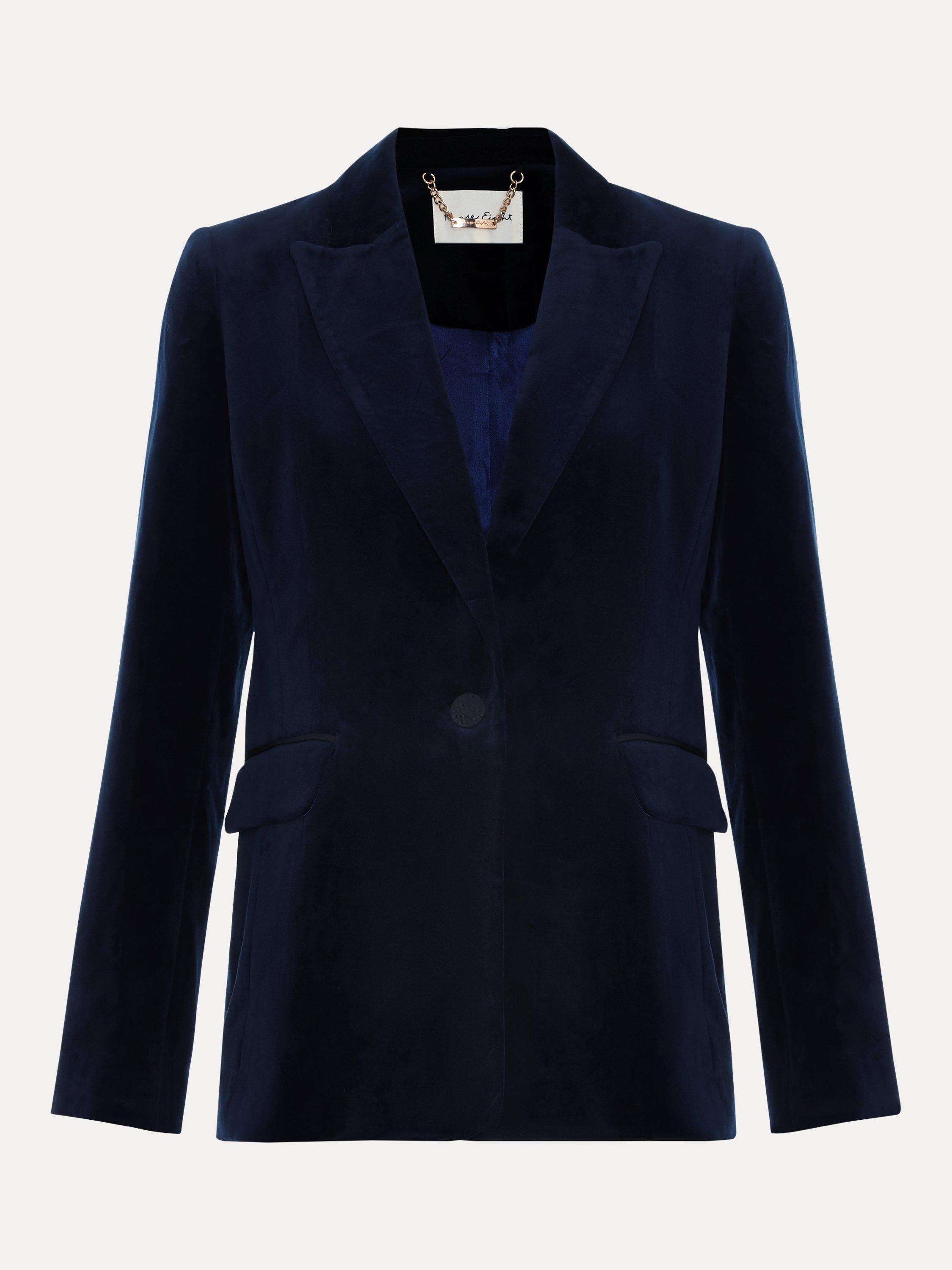 Product image 4 of 8, which shows Phase Eight Bridie Velvet Jacket, Navy, 14