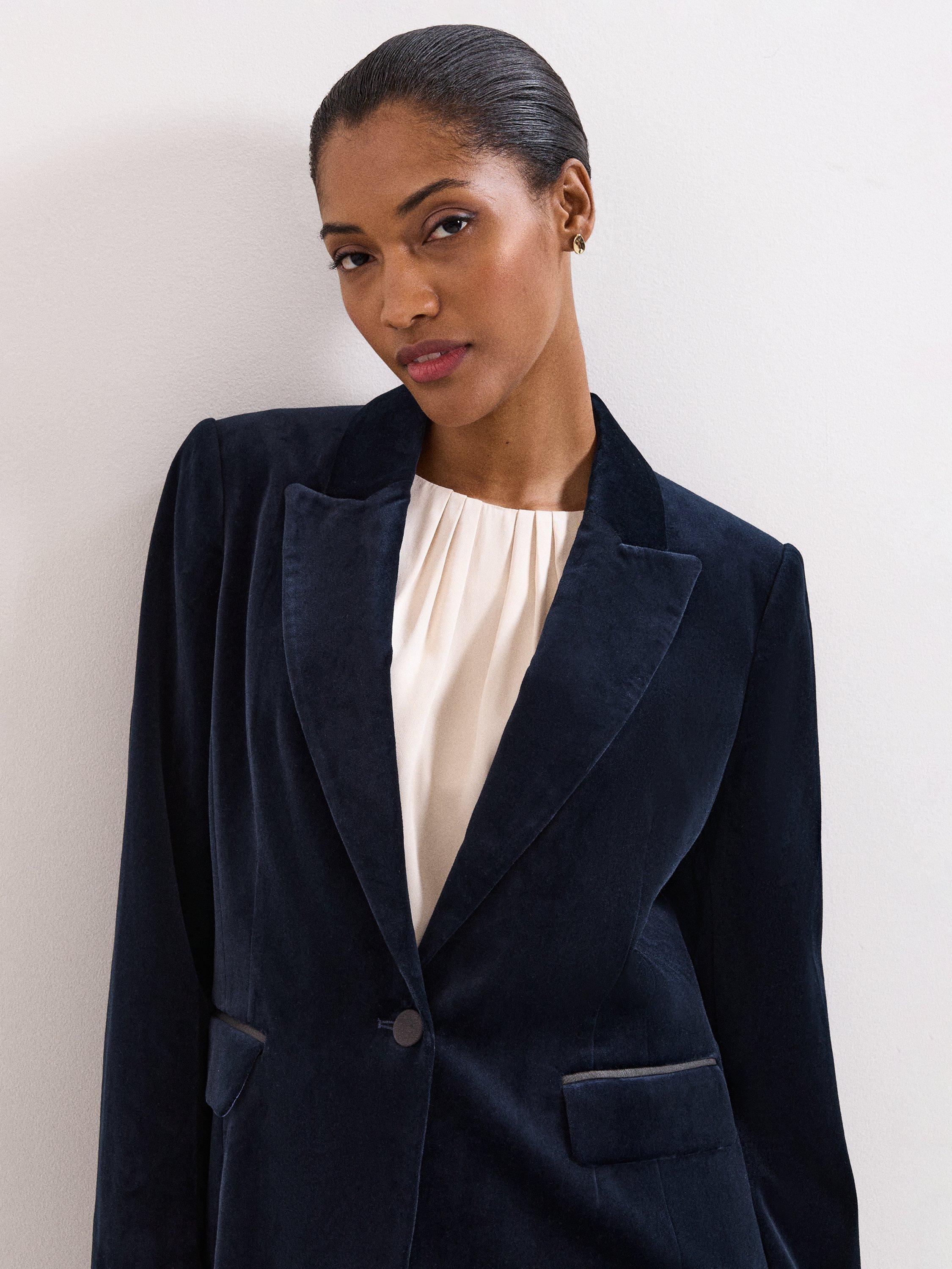 Product image 5 of 8, which shows Phase Eight Bridie Velvet Jacket, Navy, 14