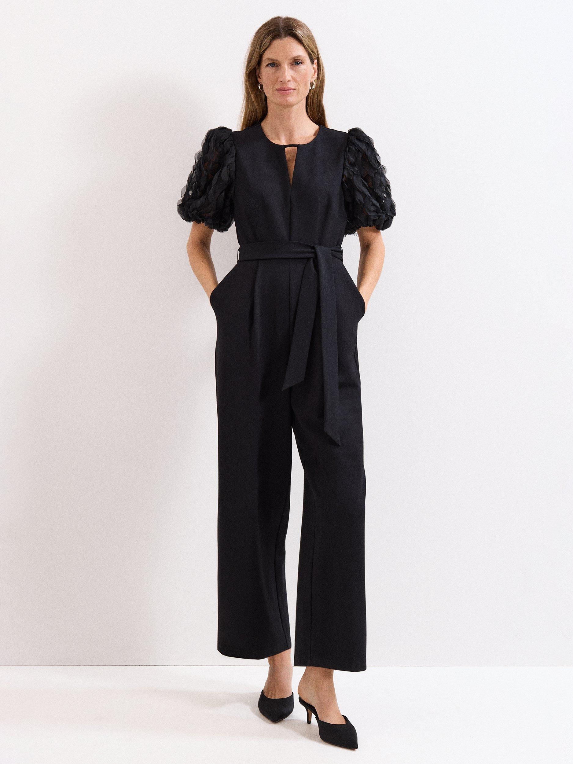 Product image 1 of 8, which shows Phase Eight Anda Puff Sleeve Jumpsuit, Black, 6