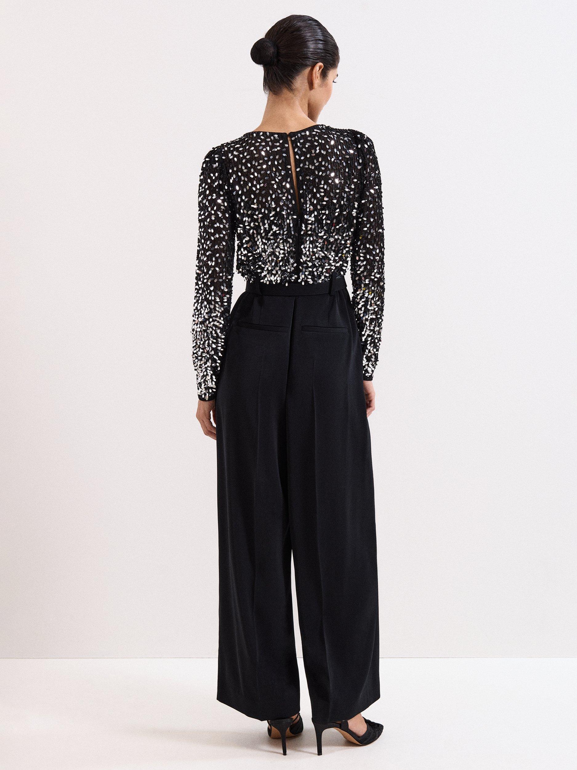 Product image 2 of 7, which shows Phase Eight Shio Sequin Top Jumpsuit, Black, 8