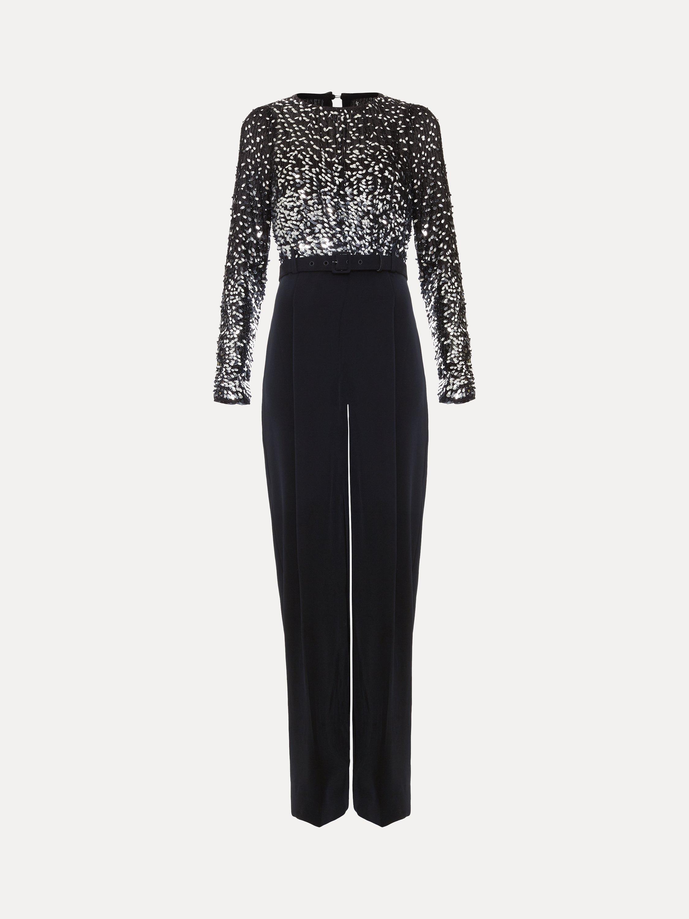 Product image 4 of 7, which shows Phase Eight Shio Sequin Top Jumpsuit, Black, 8