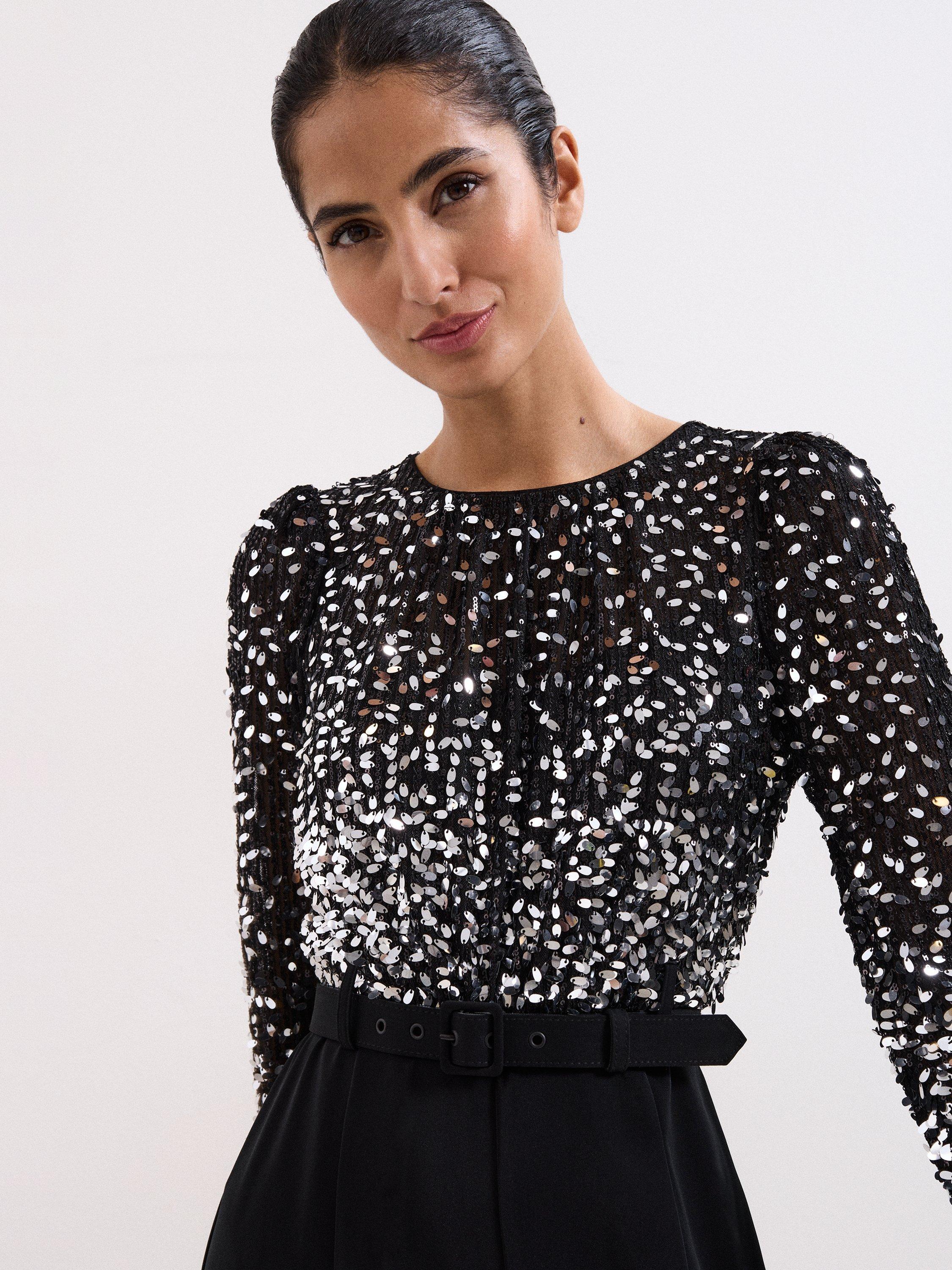 Product image 5 of 7, which shows Phase Eight Shio Sequin Top Jumpsuit, Black, 8
