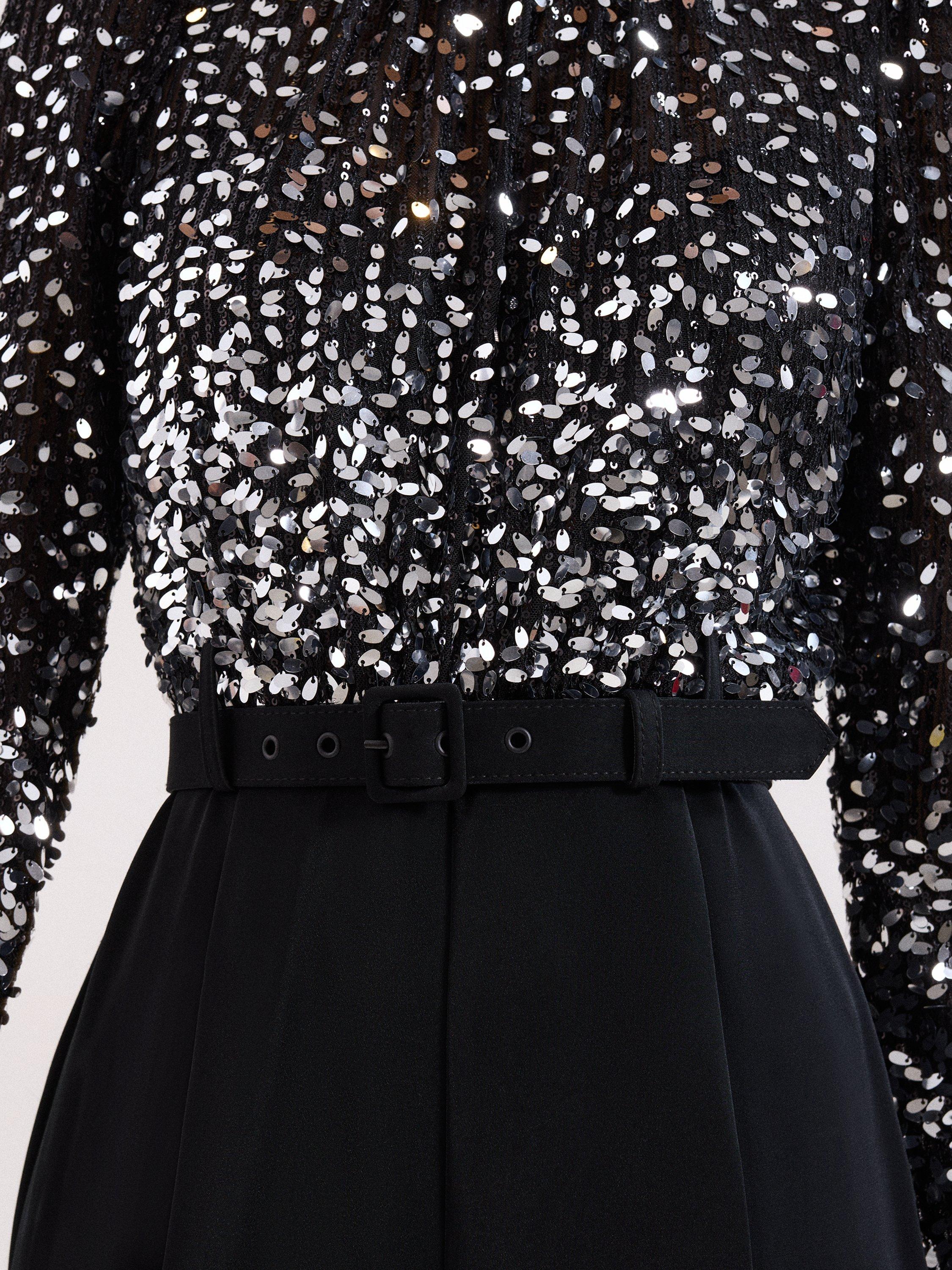 Product image 7 of 7, which shows Phase Eight Shio Sequin Top Jumpsuit, Black, 8