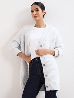 Phase Eight Marianne Ribbed Longline Cardigan, Pale Grey, Pale Grey