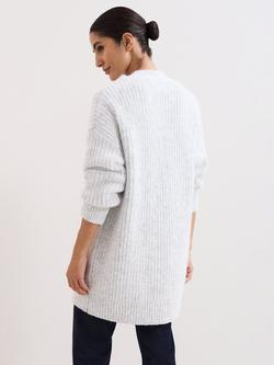 Phase Eight Marianne Ribbed Longline Cardigan, Pale Grey - view 2, Pale Grey