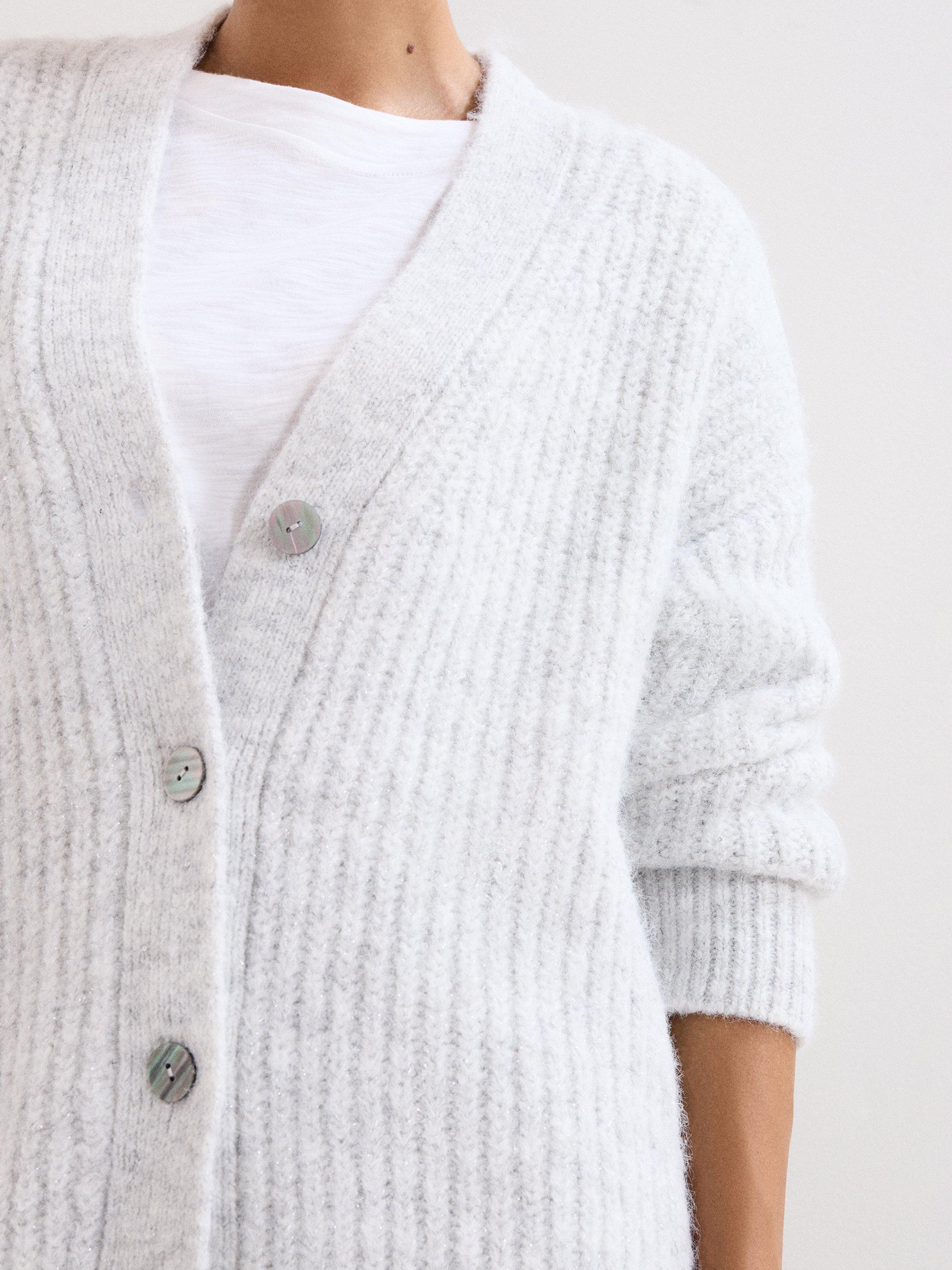 Product image 5 of 8, which shows Phase Eight Marianne Ribbed Longline Cardigan, Pale Grey, XS