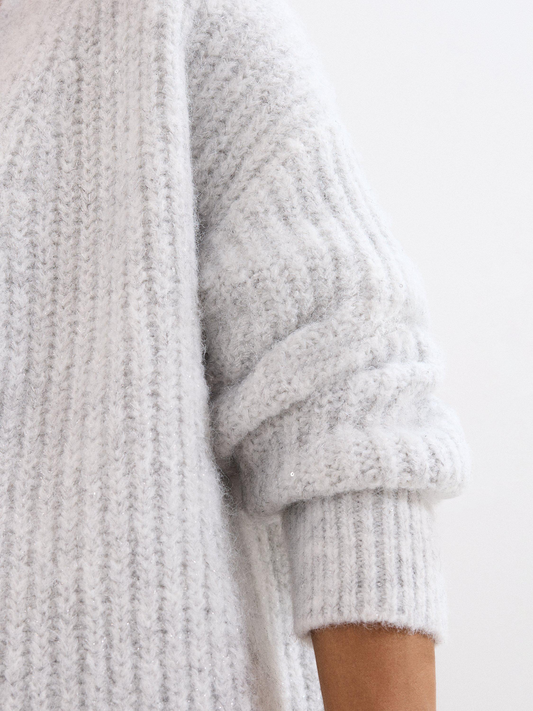 Product image 6 of 8, which shows Phase Eight Marianne Ribbed Longline Cardigan, Pale Grey, XS