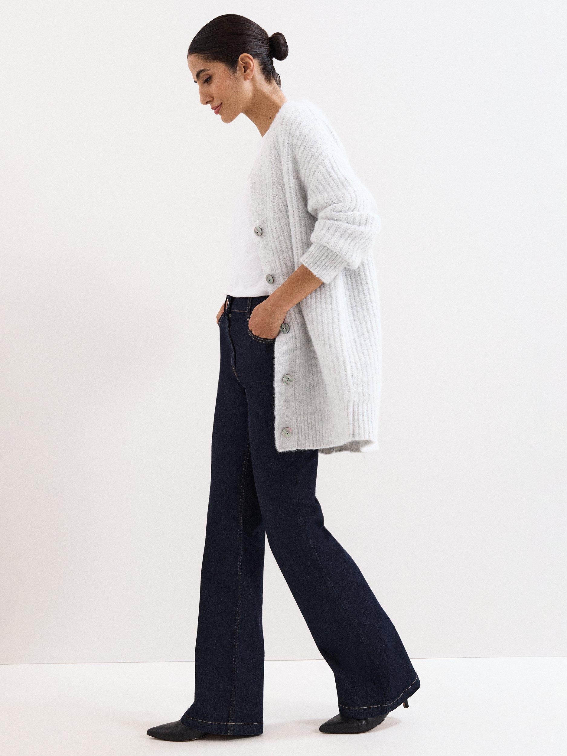 Product image 8 of 8, which shows Phase Eight Marianne Ribbed Longline Cardigan, Pale Grey, XS