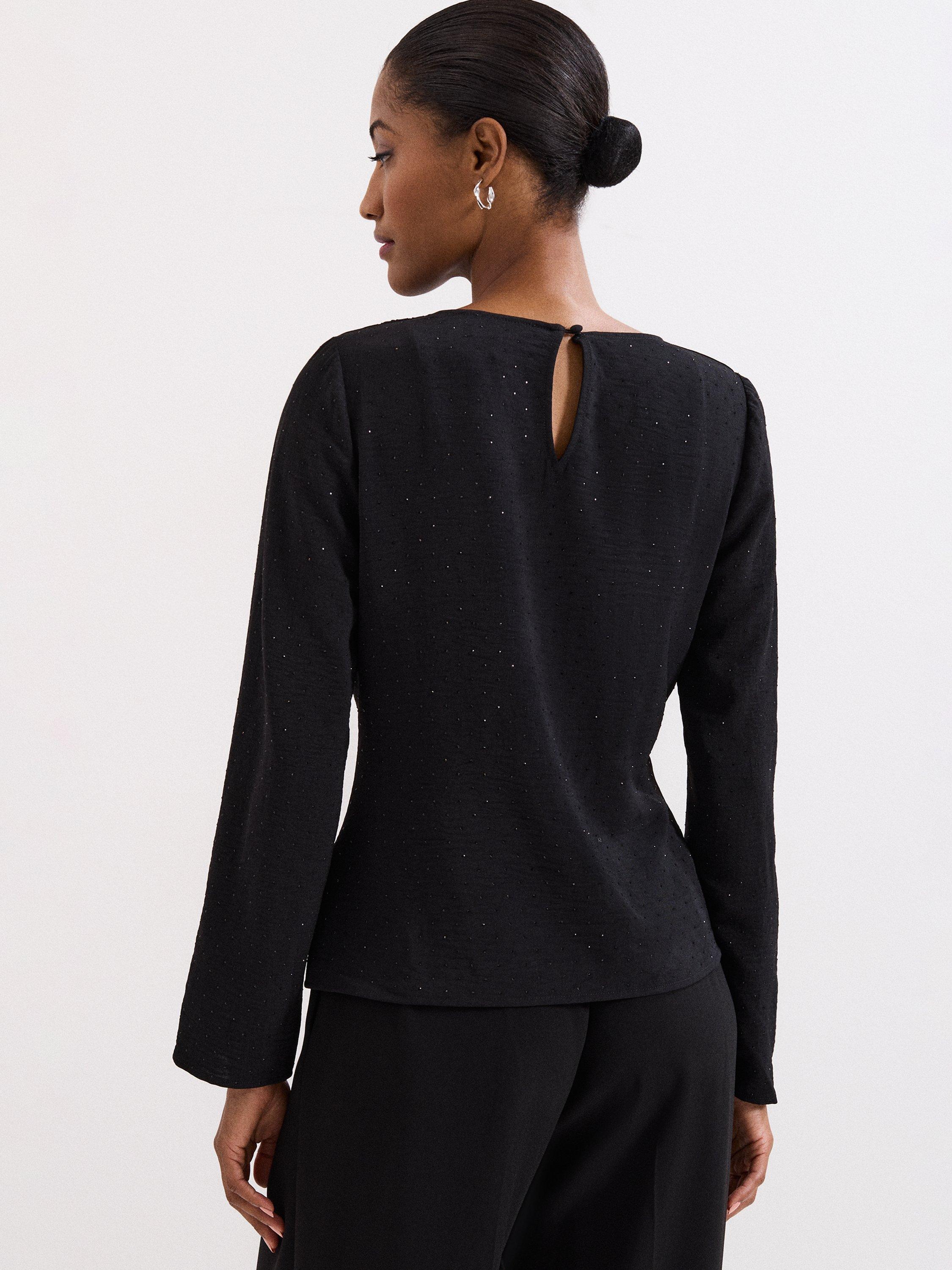 Product image 2 of 8, which shows Phase Eight Noa Drape Top, Black, 8