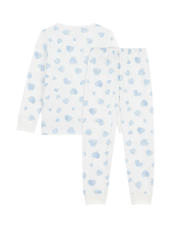 Petit Bateau Kids' Cotton Long Sleeved Heart Print Pyjamas, Marshmallow/Multi - view 2, Marshmallow/Multi
