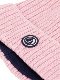 Petit Bateau Kids' Microfleece Lined Knitted Hat, Rosewood - view 2, Charme
