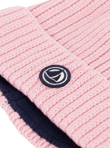 Petit Bateau Kids' Microfleece Lined Knitted Hat, Rosewood - view 2, Charme